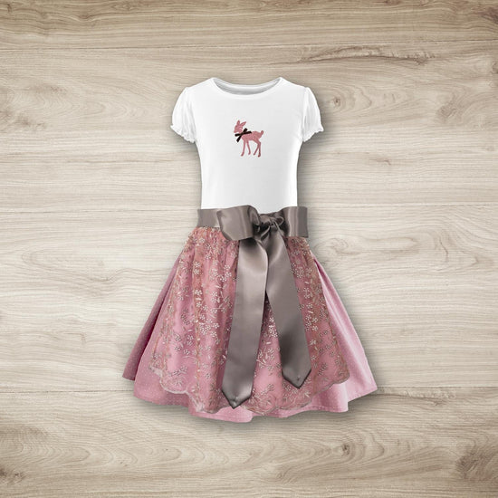  Kinderdirndl rosa mit Rock,Schürze und Trachten T-Shirt