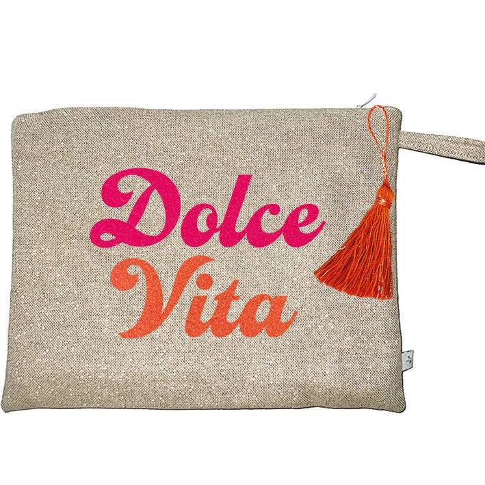 Leinen Kosmetiktasche Dolce Vita mit Samt print orange pink - Main Image
