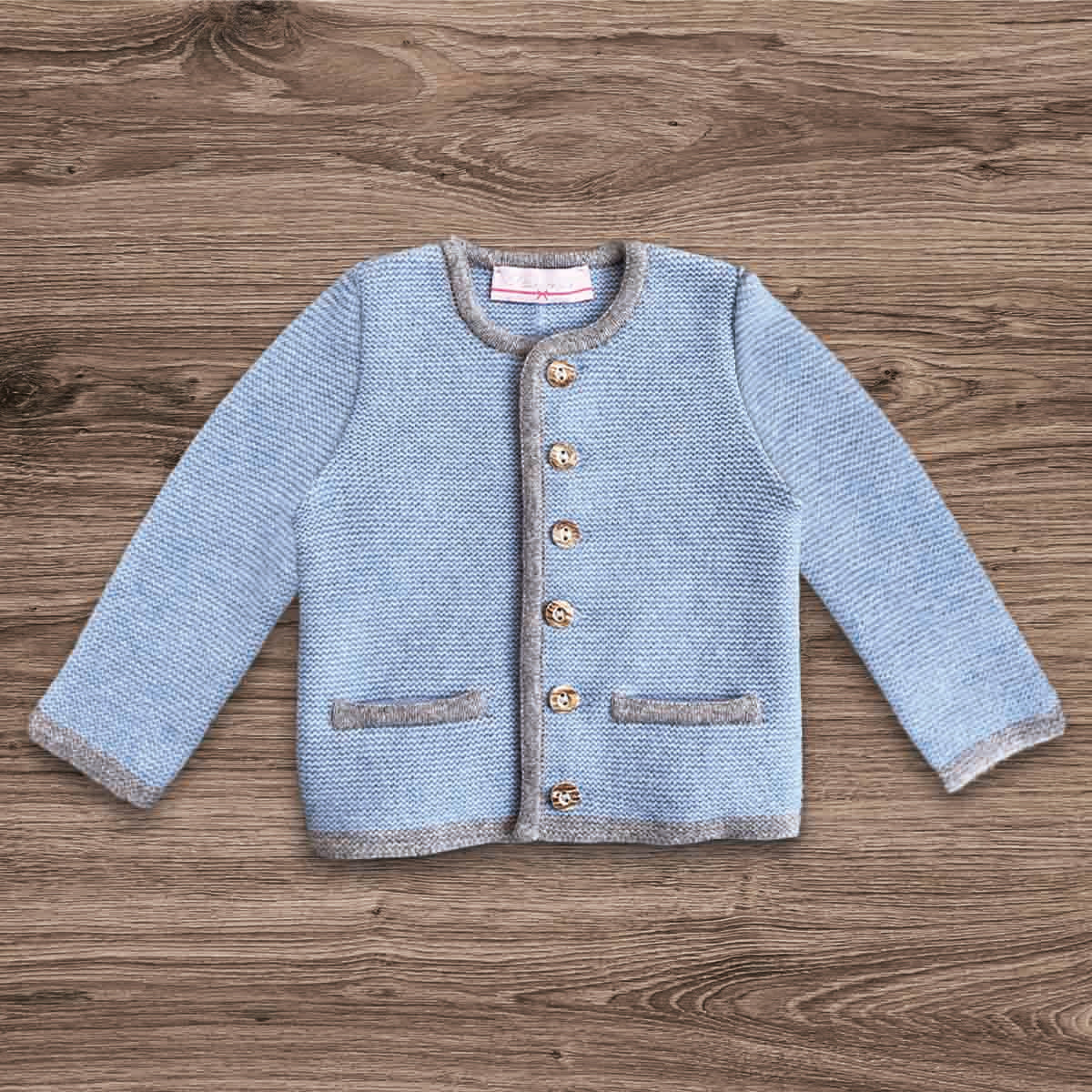 Trachten Strickjacke Baby hellblau Merinowolle, Bayern