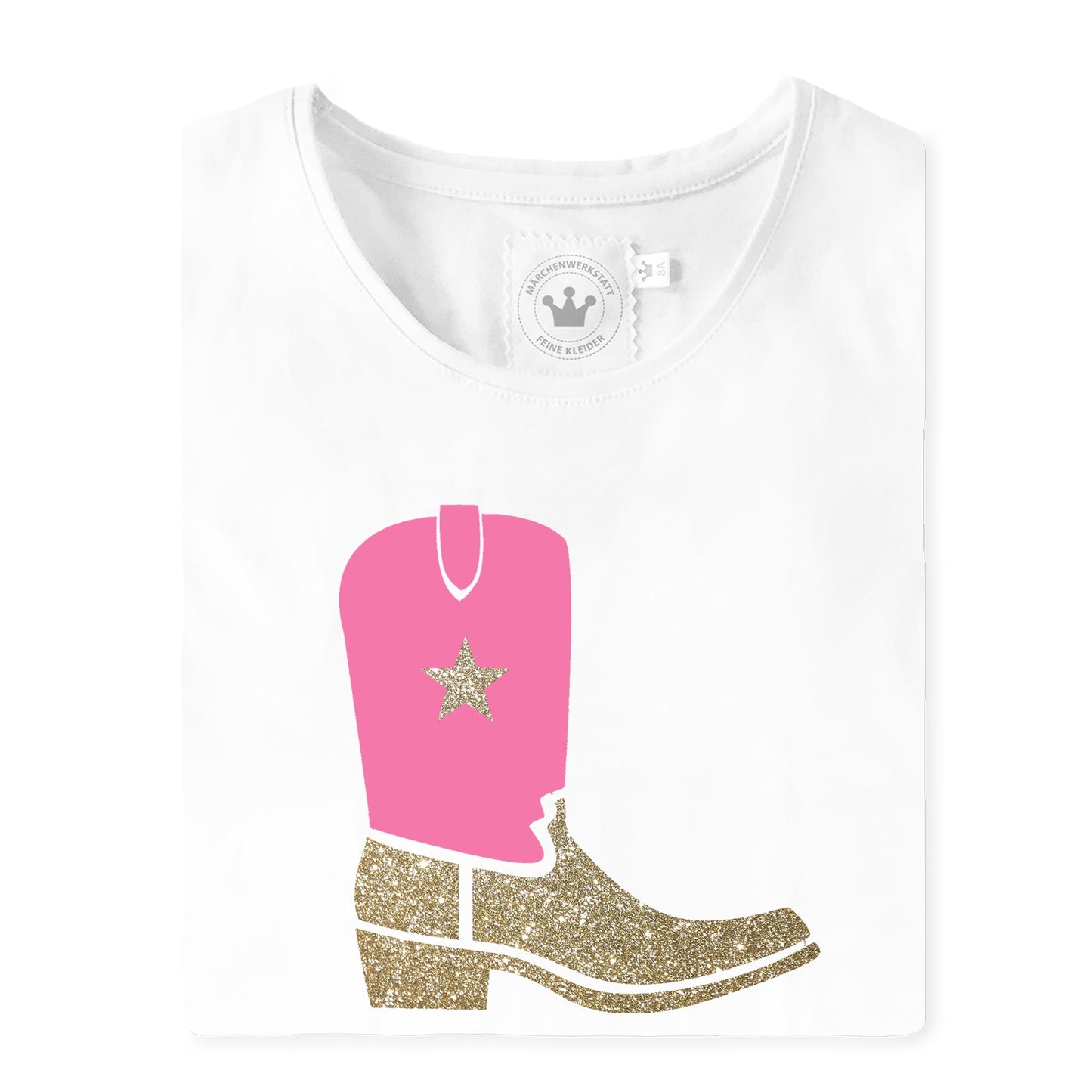 rosa CowboyT-Shirt mit Stiefel aus Samt/Glitzer und gold Stern