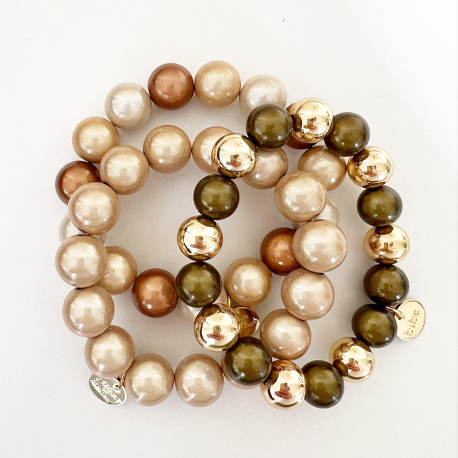 chunky Perlenarmband Olive-gold