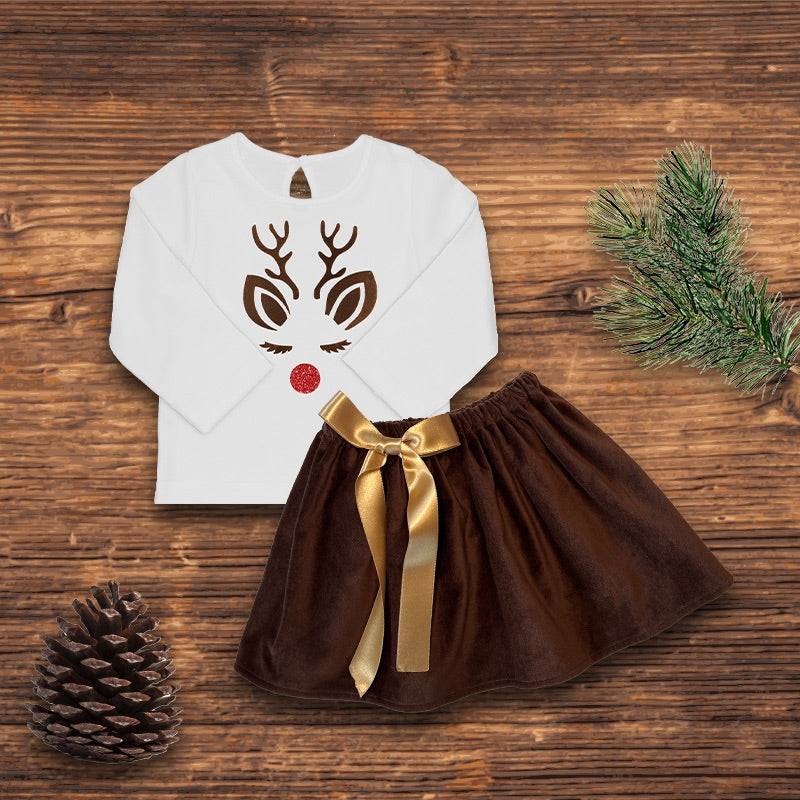 brauner Weihnachts Samtrock für Baby's mit Schleife Märchenwerkstatt