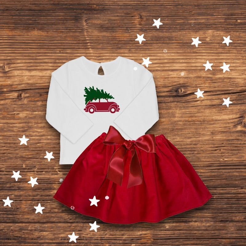 roter Weihnachts Samtrock für Baby's mit Schleife Märchenwerkstatt