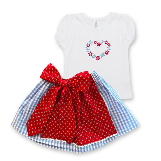 Babydirndl Rock hellblau Karo Schuerze rot Shirt Herz