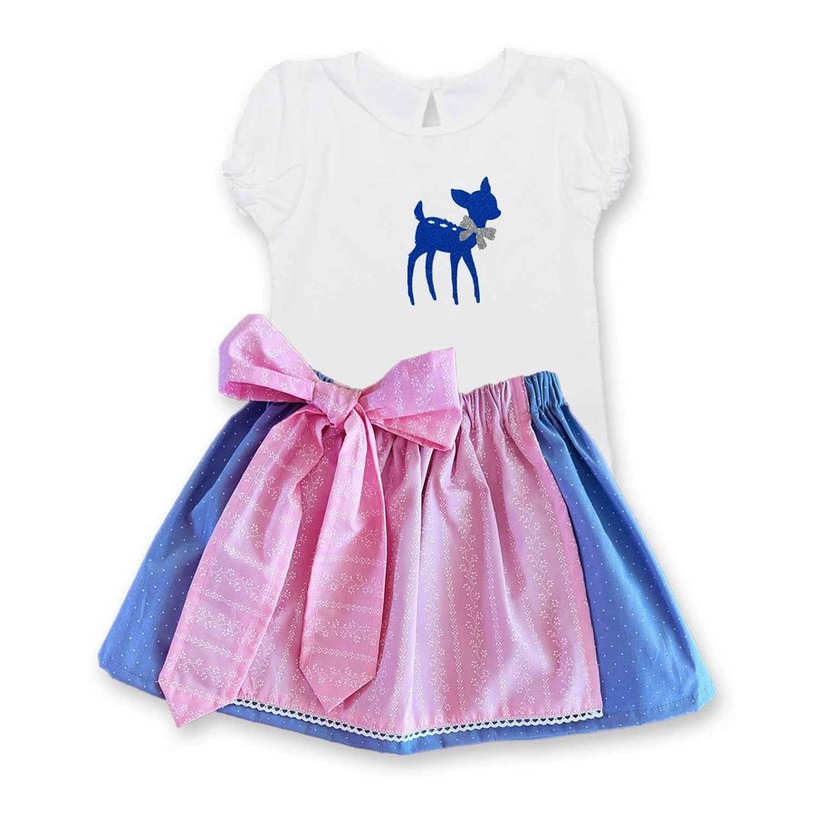 Babydirndl Rock hellblau Punkt Schuerze Ranke rosa Shirt Bambi.1