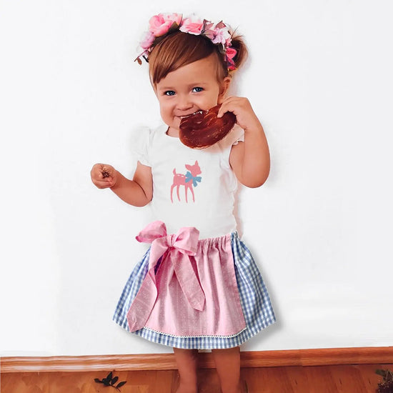 Babydirndl hellblau rosa bambi