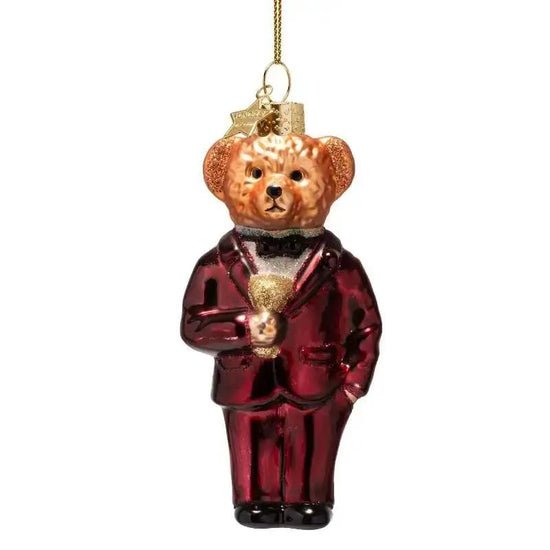 Weihnachtsornament Bärchen rot von Vondels, handbemalt, Glas, festliche Dekoration