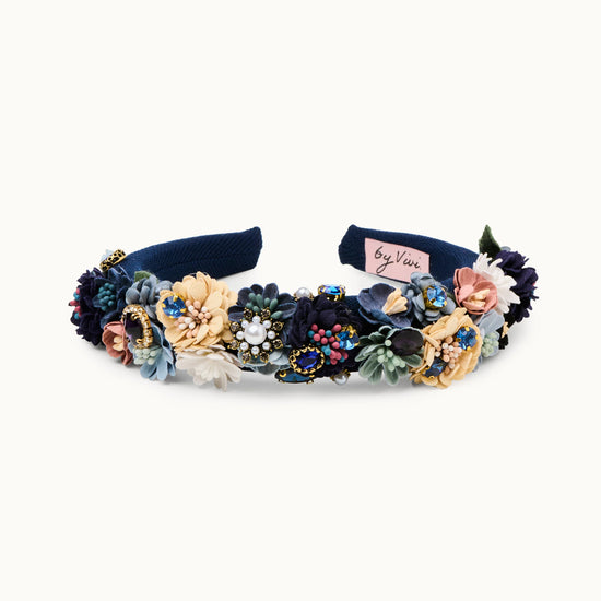 Blumenhaarreif Stoff Samt Steinchen blau