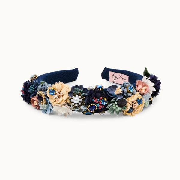 Blumenhaarreif Stoff Samt Steinchen blau
