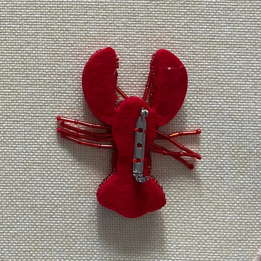 rote Lobster Brosche mit Kristallen Rückansicht