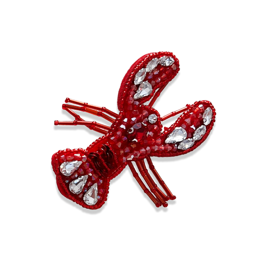 rote Ansteckbrosche Lobster mit Kristallen