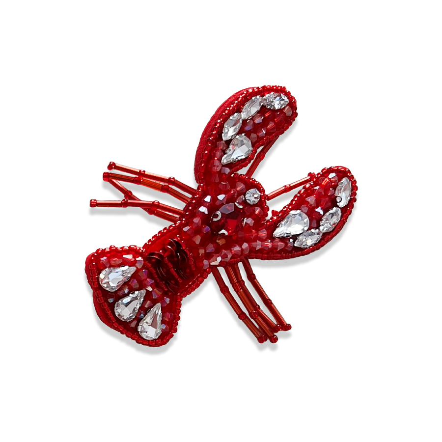rote Ansteckbrosche Lobster mit Kristallen