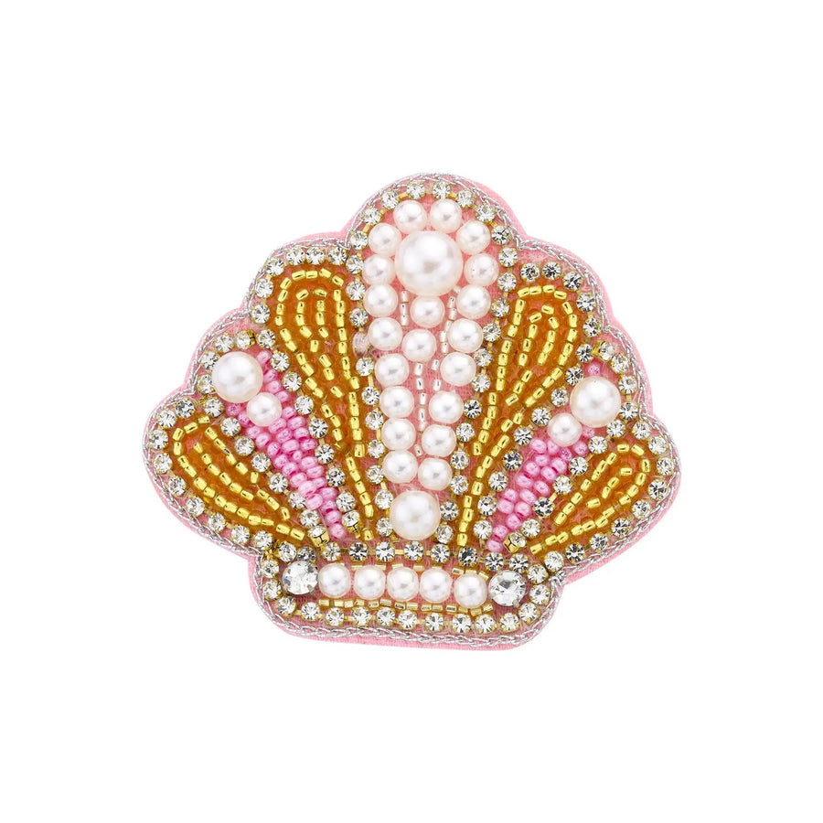 Glamour Muschel Brosche mit Perlen und Kristallen