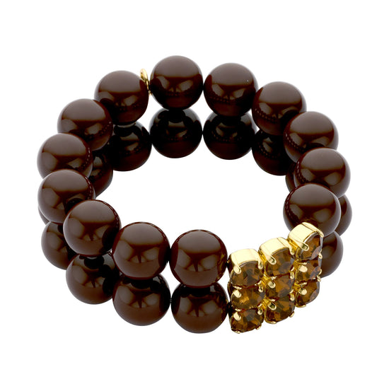 Chunky perlen armband dunkelbraun steine gold
