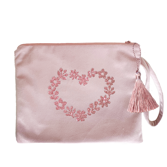 Clutch Samt hellrosa Herzl rosegold