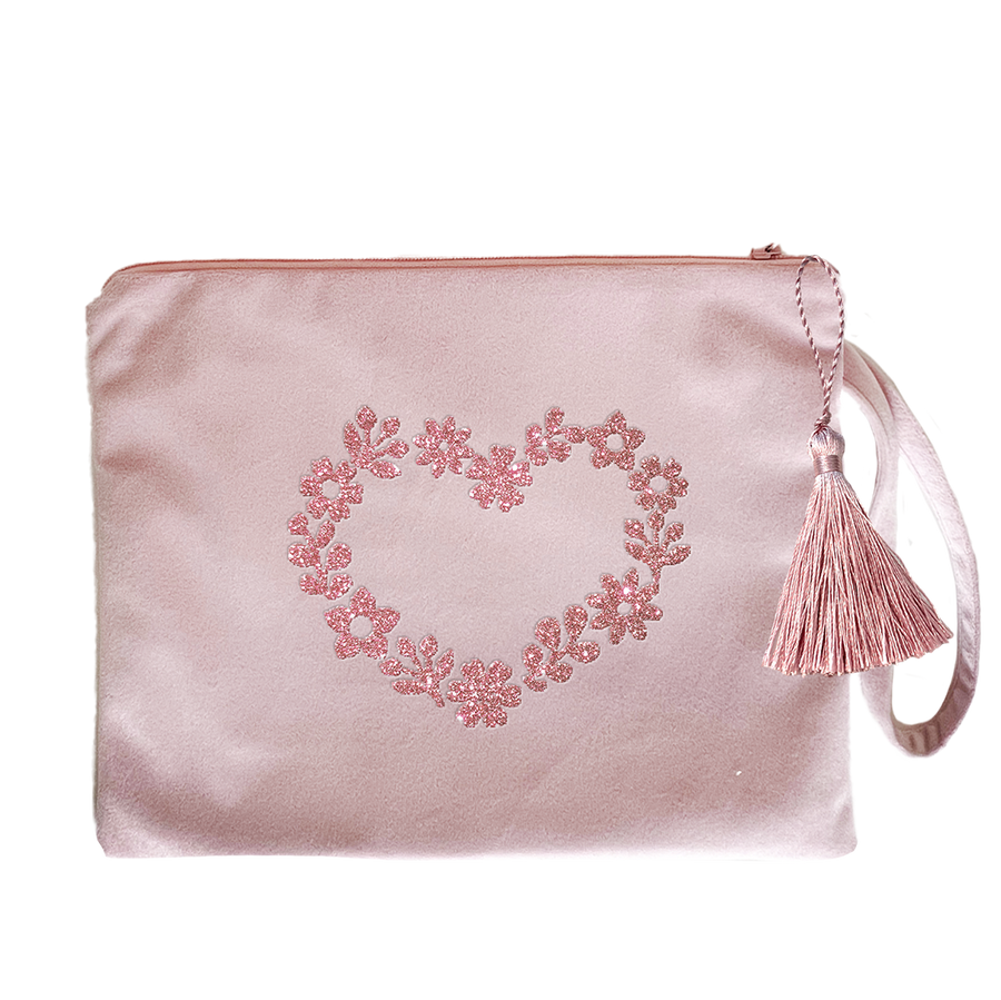 Clutch Samt hellrosa Herzl rosegold