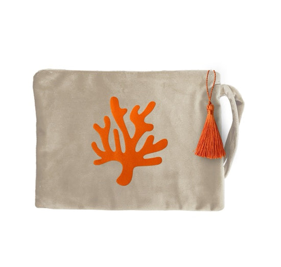 Coralle Kosmetiktasche Samt beige Koralle orange
