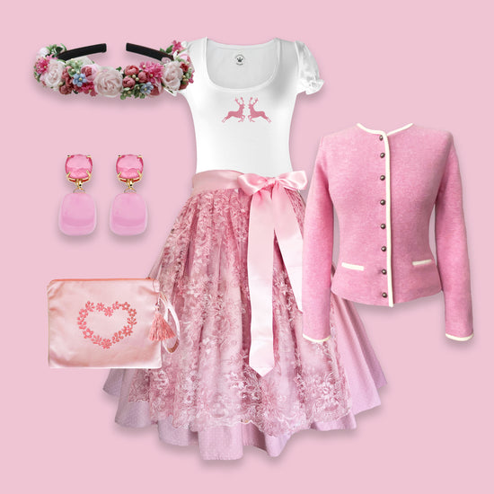 Damen Dirndl Spitze rosa Märchenwerkstatt Damen Dirndl ohne Mieder mit T-Shirt , Rock &amp; Schürze