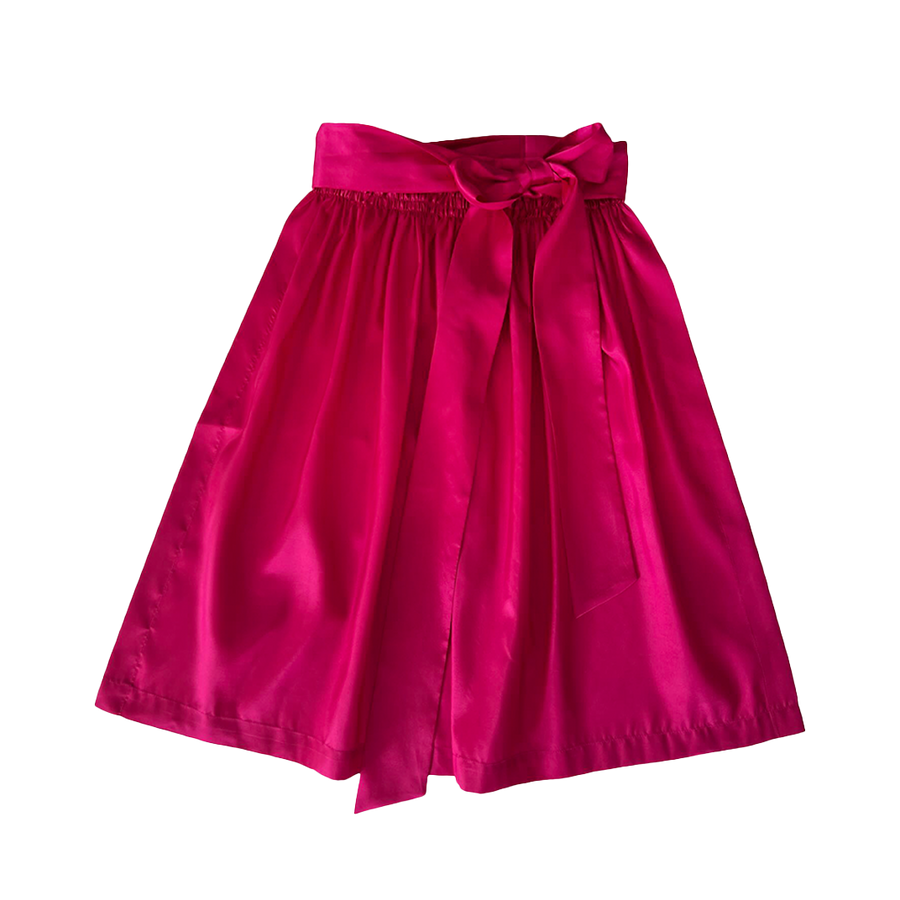 Damen Uni Dirndl Schuerze Midi Taft pink