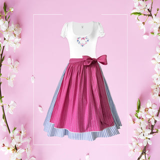 
                    
                      Damendirndl Rock Karo hellblau Schuerze rosa Ranke
                    
                  