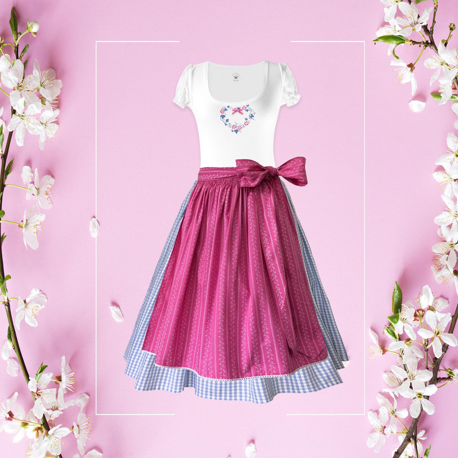 Damendirndl Rock Karo hellblau Schuerze rosa Ranke