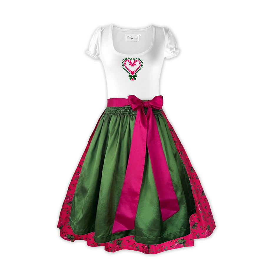 Damendirndl Rock Rosenmuster Schuerze Taft gruen pink