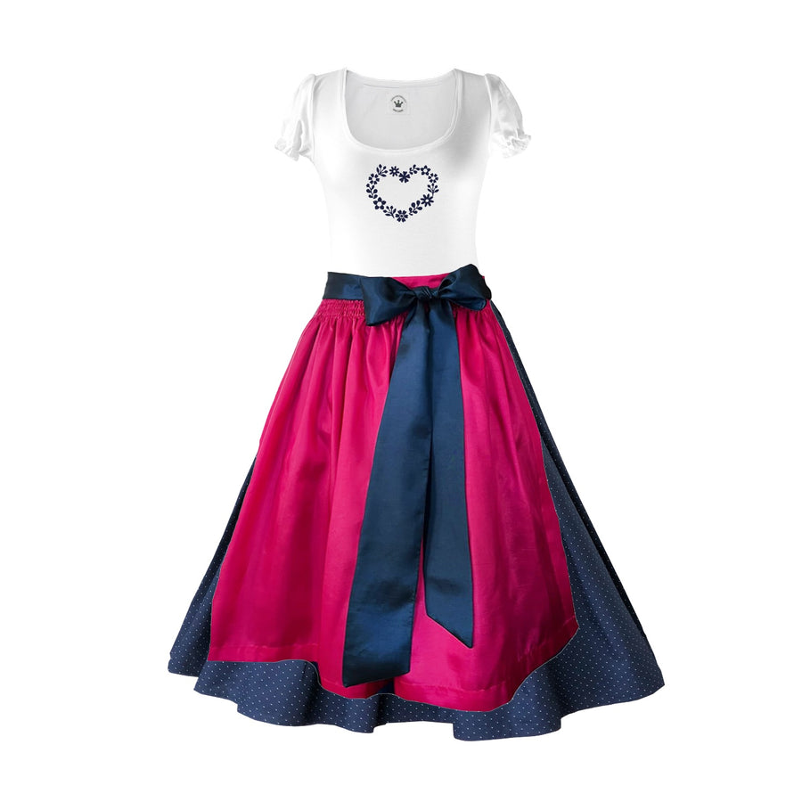 Damendirndl Rock Tupfen blau Schuerze Taft pink Shirt Herzl