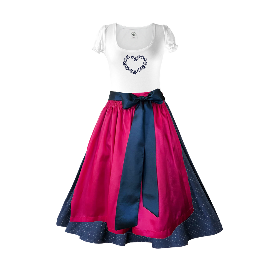 Damendirndl Rock Tupfen blau Schuerze Taft pink Shirt Herzl