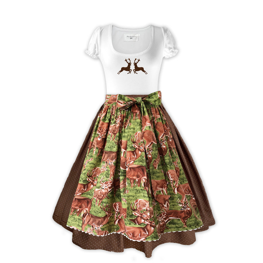 Damen Dirndl Hirschglück Märchenwerkstatt Damen Dirndl ohne Mieder mit T-Shirt , Rock &amp; Schürze