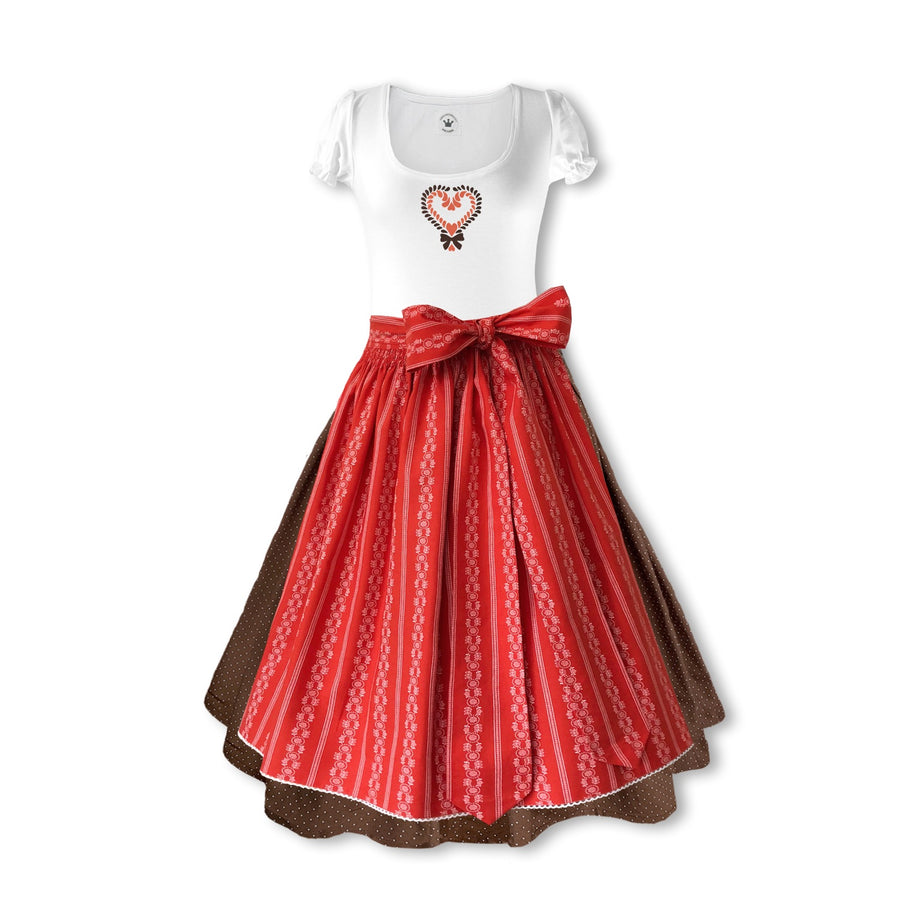Damen Dirndl Koralle Märchenwerkstatt Damen Dirndl ohne Mieder mit T-Shirt , Rock &amp; Schürze