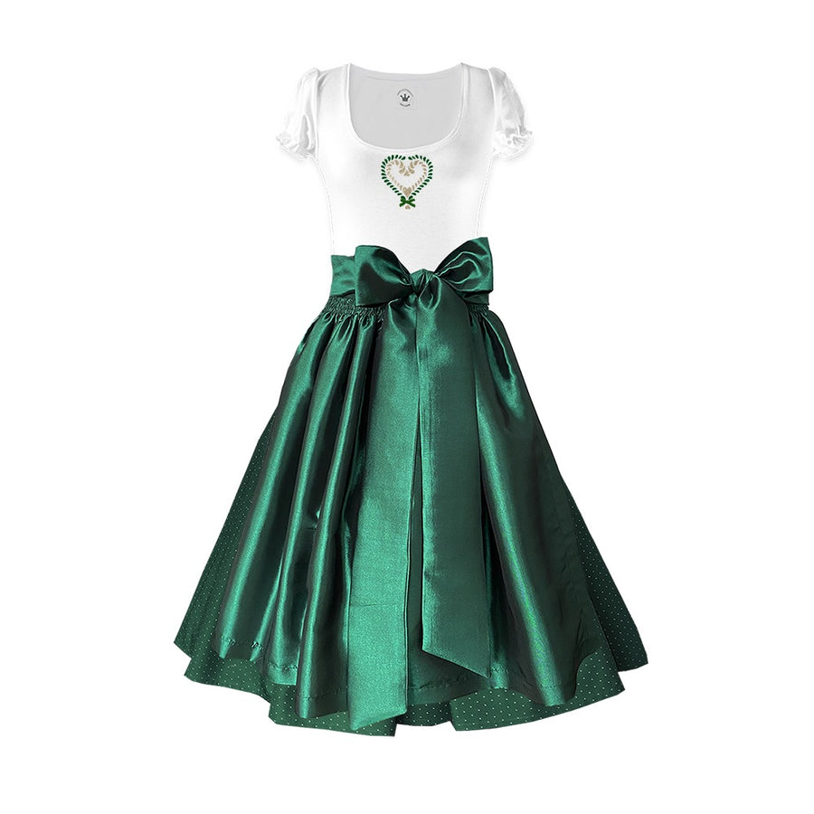 Damen Dirndl Taft Tannengrün Märchenwerkstatt Damen Dirndl ohne Mieder mit T-Shirt , Rock &amp; Schürze