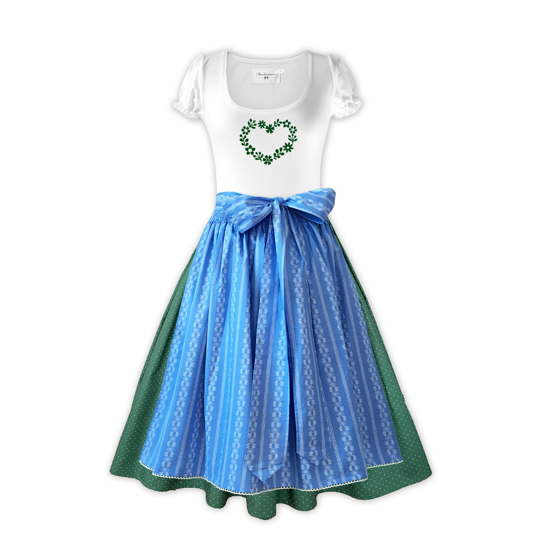 Damen Dirndl Bergwiese himmelblau Märchenwerkstatt Damen Dirndl ohne Mieder mit T-Shirt , Rock &amp; Schürze