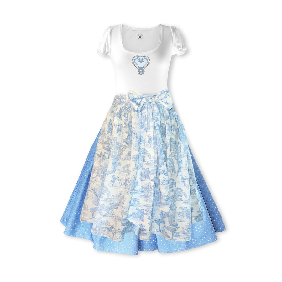 Damendirndl Rock Tupfen hellblau Schuerze Toile Shirt Herz