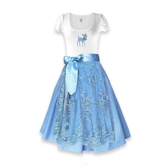 Damen Dirndl Spitze himmelblau Märchenwerkstatt Damen Dirndl ohne Mieder mit T-Shirt , Rock &amp; Schürze