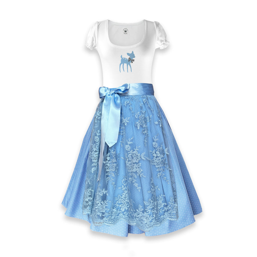 Damen Dirndl Spitze himmelblau Märchenwerkstatt Damen Dirndl ohne Mieder mit T-Shirt , Rock &amp; Schürze