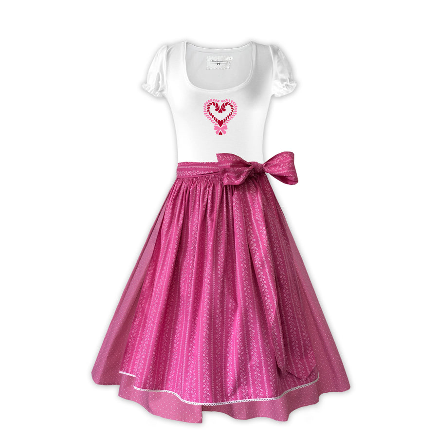 Damen Dirndl „Bergwiese Punkte rosa Märchenwerkstatt Damen Dirndl ohne Mieder mit T-Shirt , Rock &amp; Schürze