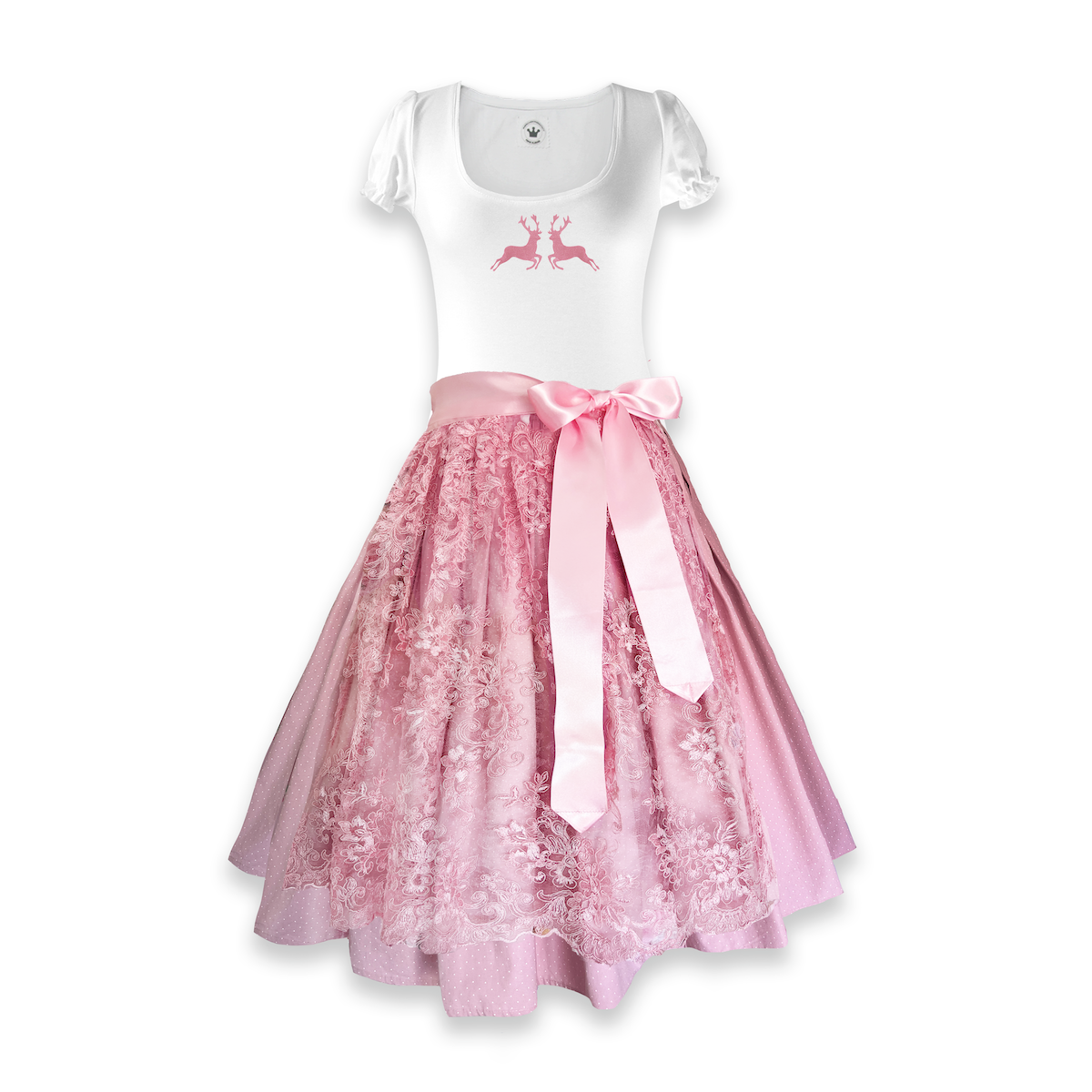 Damen Dirndl Spitze rosa Märchenwerkstatt Damen Dirndl ohne Mieder mit T-Shirt , Rock &amp; Schürze