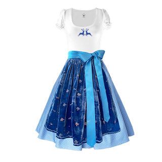 
                    
                      Damendirndl Trachtenrock Tupfen hellblau Samt Seide bestickt blau Shirt Hirsch
                    
                  