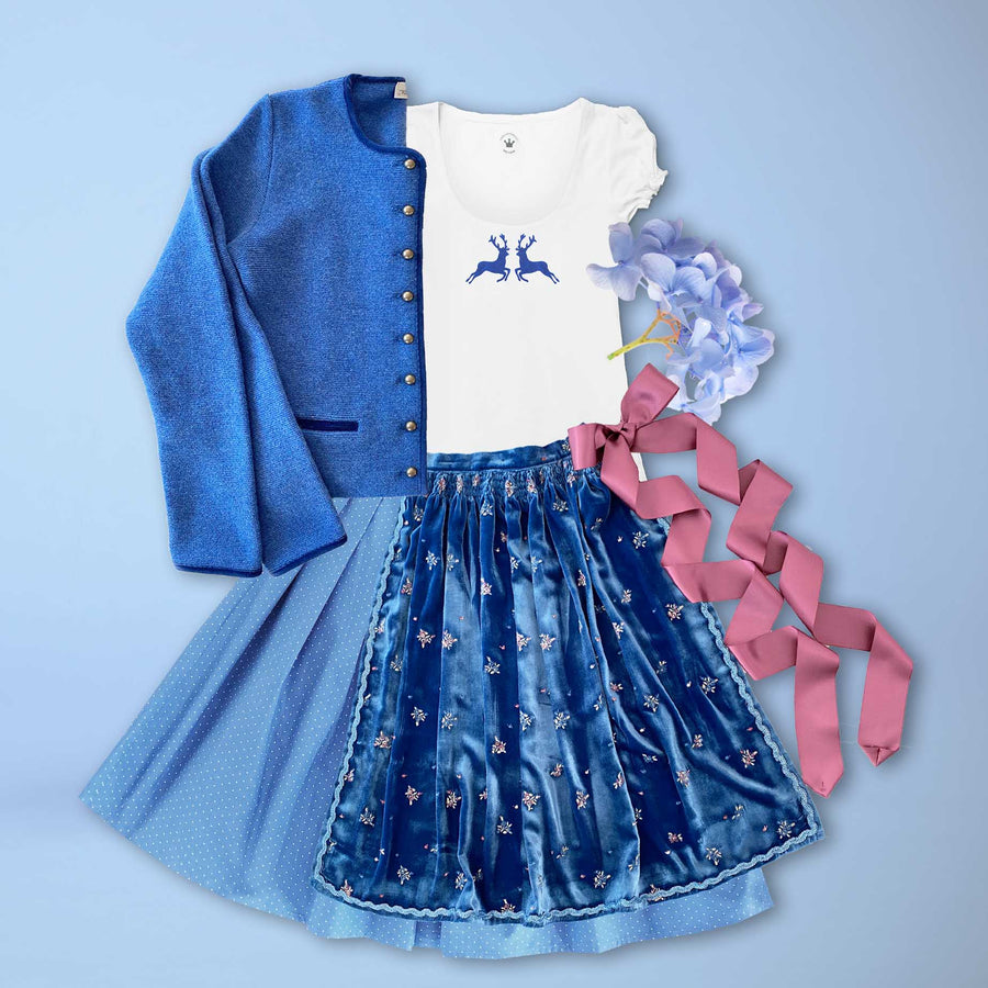 Damen Dirndl Azurblau rosa Damen Dirndl ohne Mieder mit T-Shirt und , Rock und Märchenwerkstatt Schürze