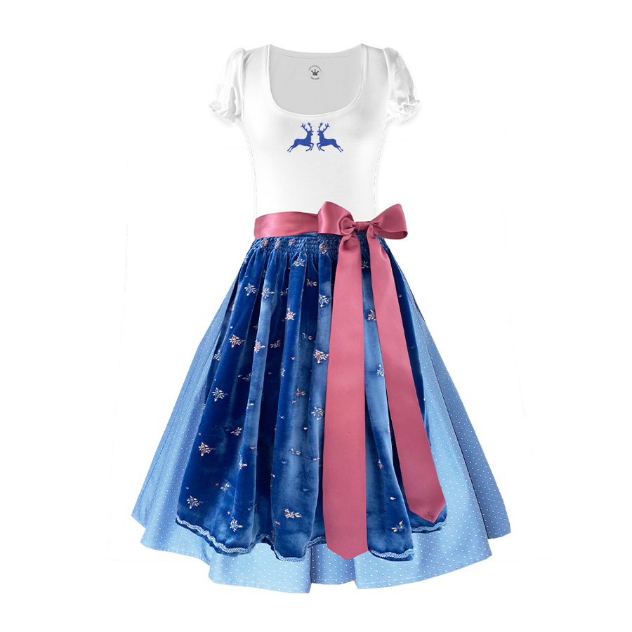 Damen Dirndl Azurblau rosa Damen Dirndl ohne Mieder mit T-Shirt und , Rock und Märchenwerkstatt Schürze