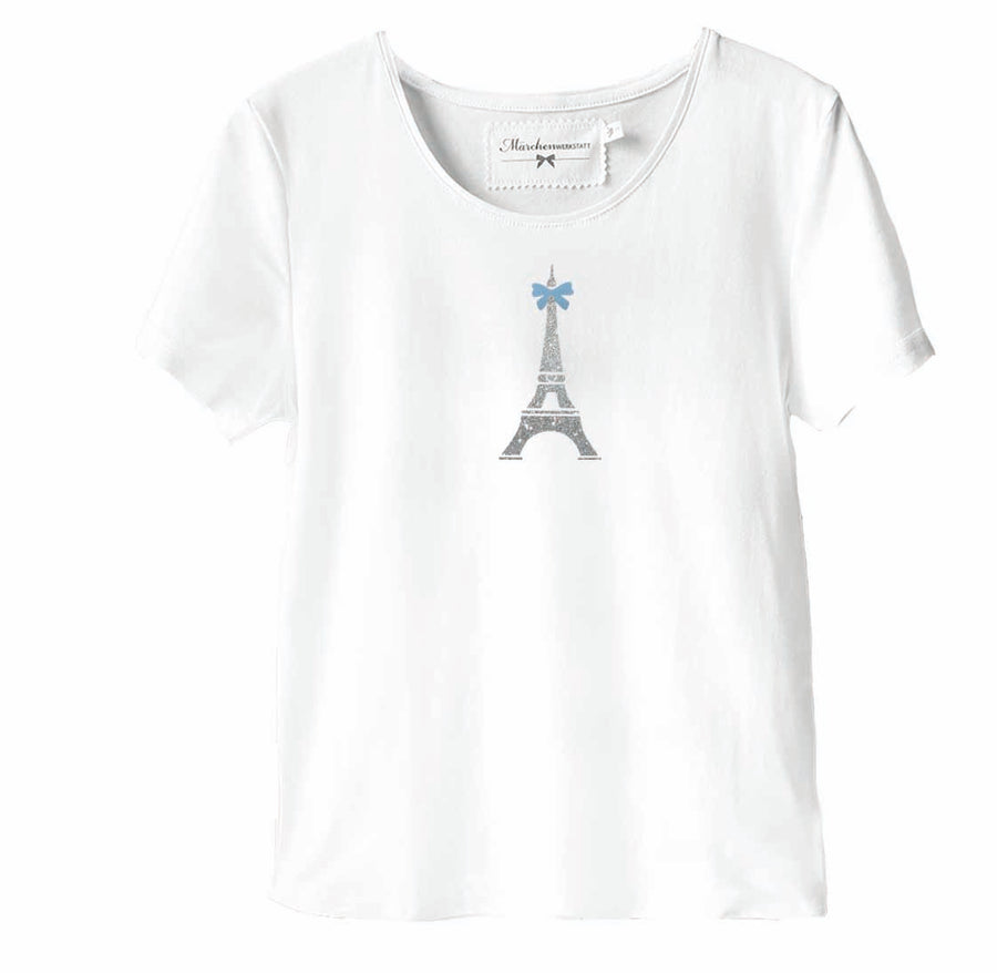 Damenshirt Eifelturm silber glitzer hellblau
