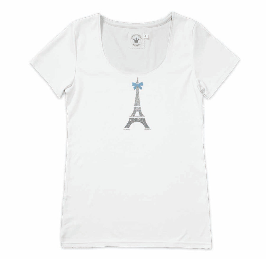 Damenshirt Eifelturm silber glitzer hellblau
