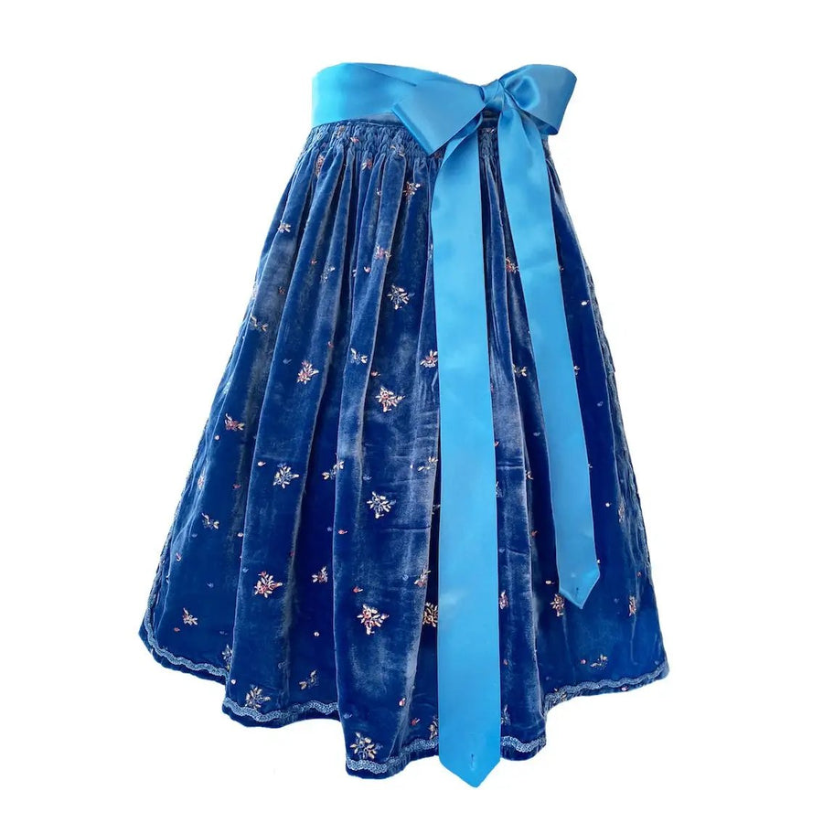 Dirndlschuerze Samt Seide blau.blau