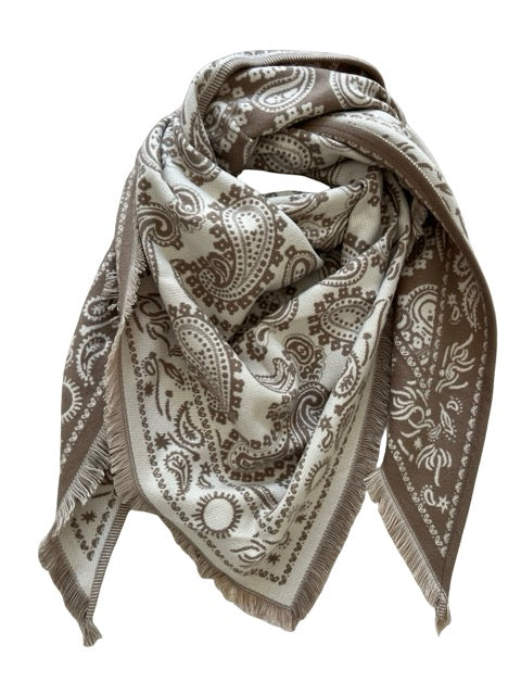 Dreiecks Wolltuch Paisly beige wollweiss.1