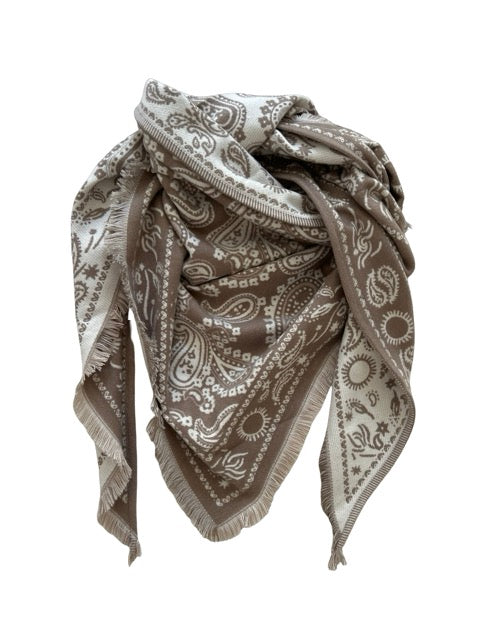 Dreiecks Wolltuch Paisly beige wollweiss