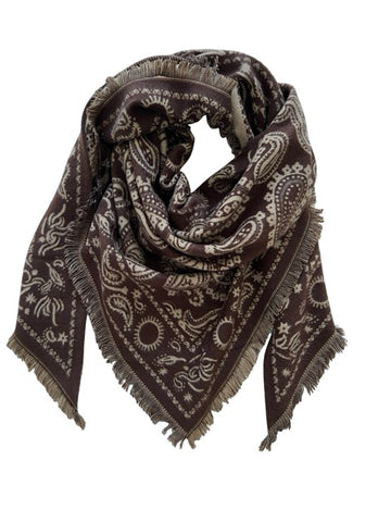 Dreiecks Wolltuch Paisly dunkelbraun beige