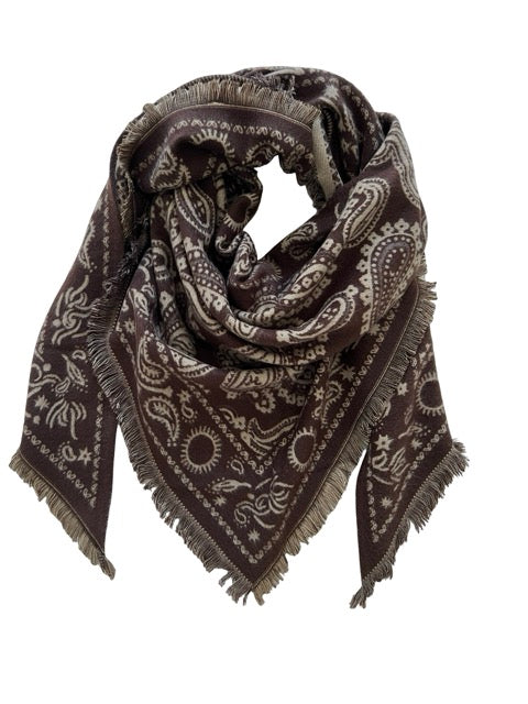 Dreiecks Wolltuch Paisly dunkelbraun beige