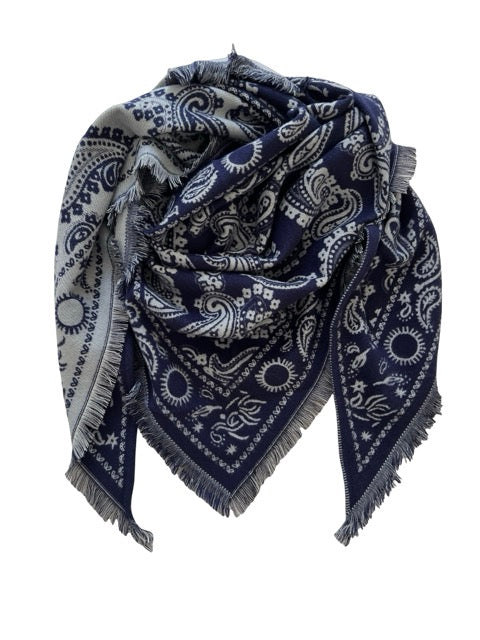 großes Dreiecks Tuch Paisley Muster dunkelblau