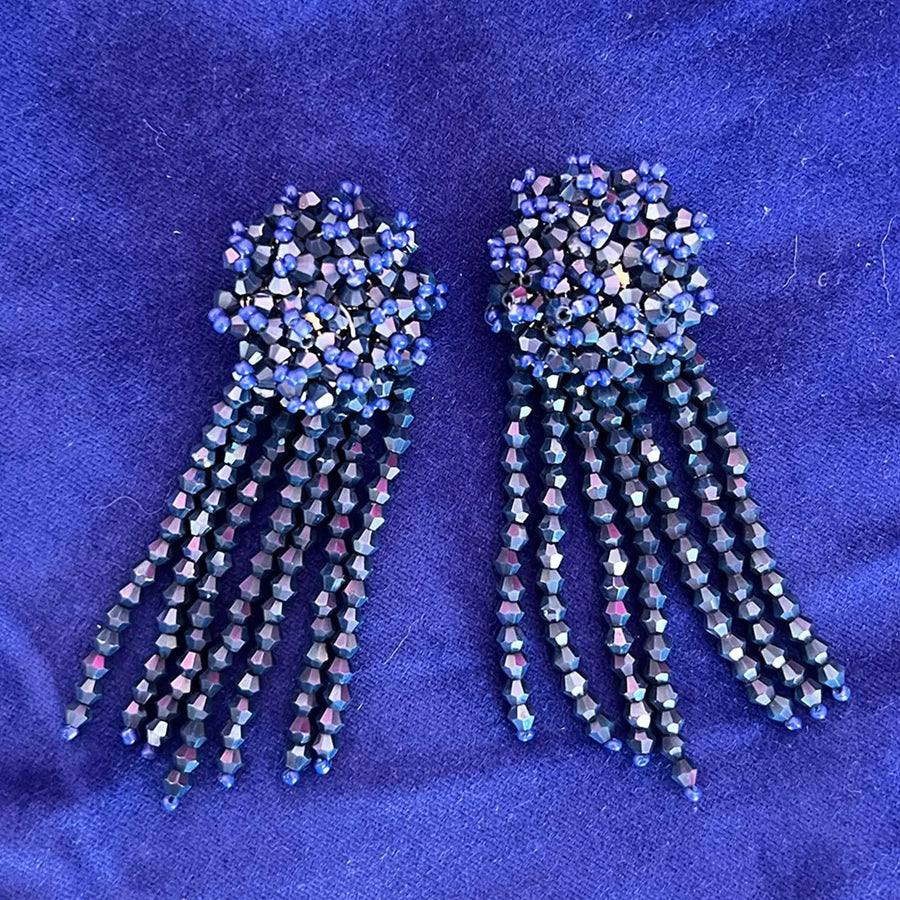Statement Ohrringe New York Quaste blau