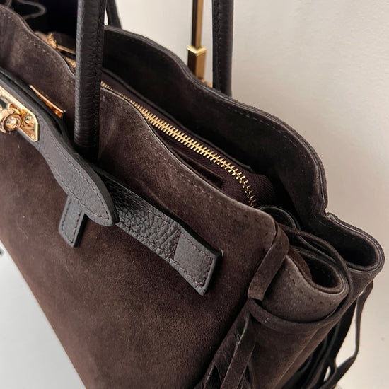 Handtasche Leder Italien Fransen dunkelbraun